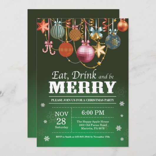 Kerstfeest Uitnodiging Eet Drink Vrolijk (Voorkant / Achterkant)