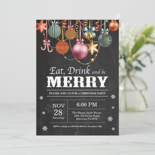 Kerstfeest Uitnodiging Eet Drink Vrolijk (Staand voorkant)