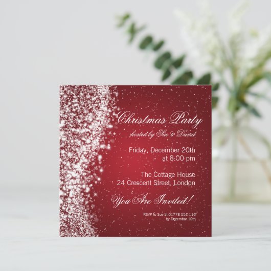 Kerstfeest Uitnodiging Elegant Sparkle Red (Staand voorkant)