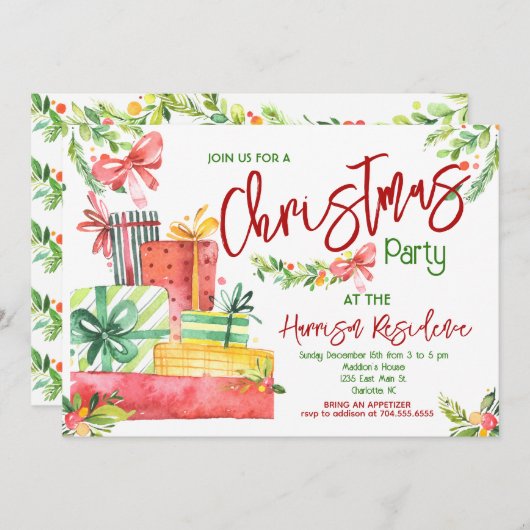 Kerstfeest uitnodiging, feestdag uitnodiging (Voorkant / Achterkant)