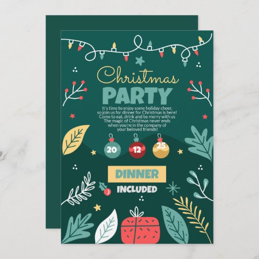 Kerstfeest uitnodiging, feestje kaart (Voorkant / Achterkant)