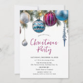 Kerstfeest Uitnodiging Kaart Waterverf Ornamen (Voorkant)