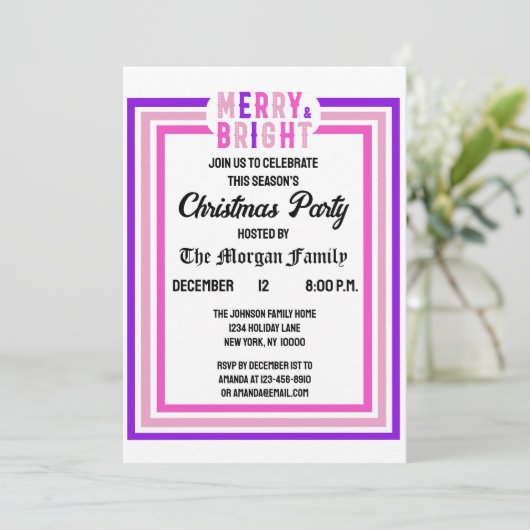 Kerstfeest Uitnodiging Merry And Bright (Staand voorkant)