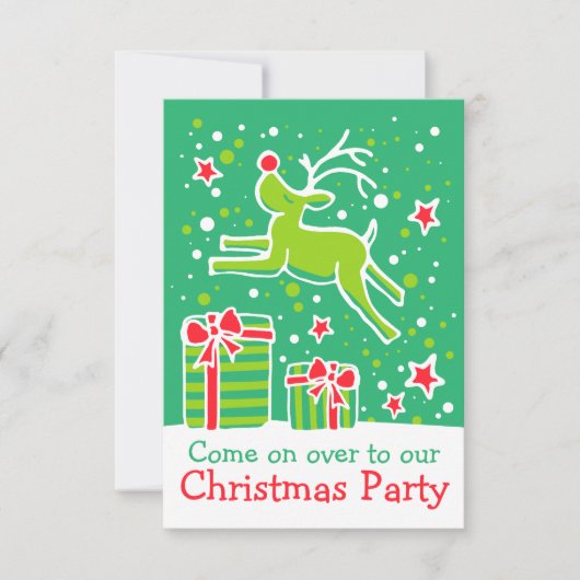 Kerstfeest uitnodiging rendieren groen rood (Voorkant)