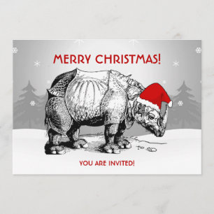 Kerstfeest Uitnodiging Rhino Santa Hat Funny