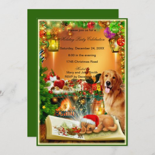 Kerstfeest uitnodiging van Santa Puppy (Voorkant / Achterkant)