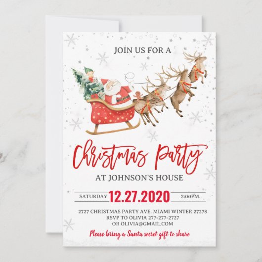 Kerstfeest uitnodiging Winter Santa Reindeer (Voorkant)