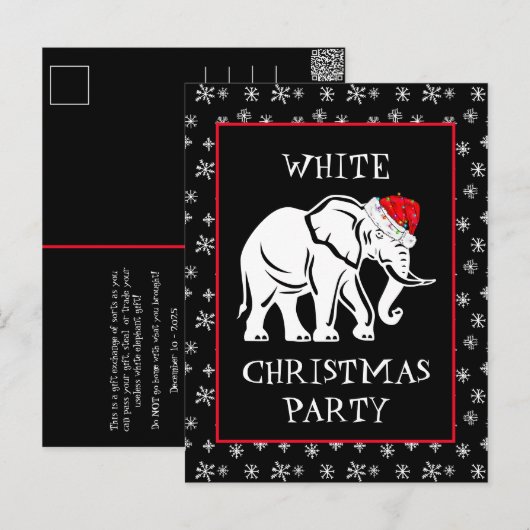 Kerstfeest Uitnodiging Witte Olifant (Voorkant / Achterkant)