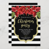 Kerstfeest uitnodiging zwart wit goud (Voorkant / Achterkant)