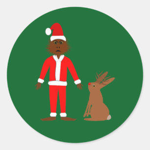 Kerstfeest van Santa Sasquatch en Jackalope Ronde Sticker