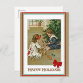 kerstfeest Victoriaans Kinderen spelen Briefkaart (Voorkant / Achterkant)