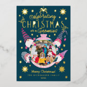 Kerstfeest vieren met foto's van mijn gnomen folie feestdagenkaart (Voorkant)