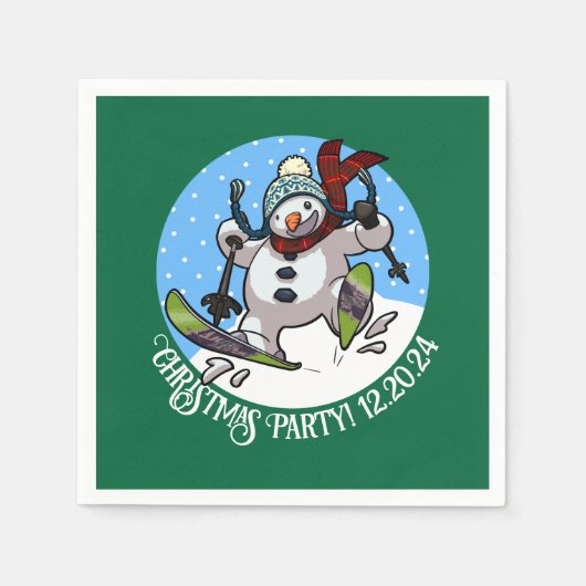 Kerstfeest Voeg de datum toe Skiing Snowman Servet (Voorkant)