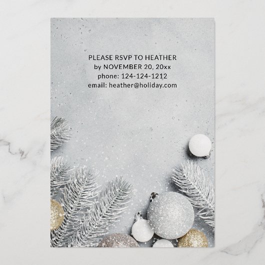 Kerstfeest voor sieraden en pine-bladeren folie uitnodiging (Achterkant)