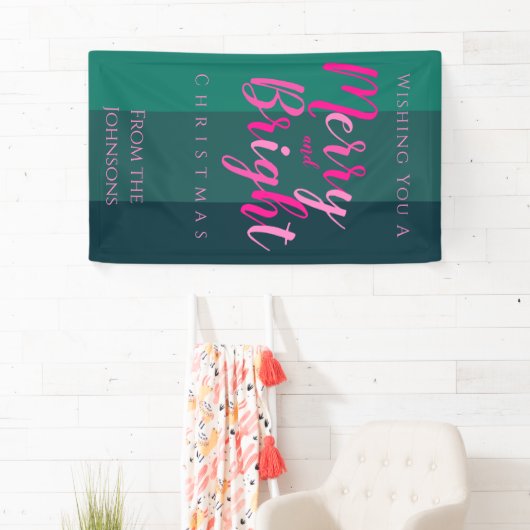 Kerstfeest vrolijk en helder roze en groen spandoek (Insitu)