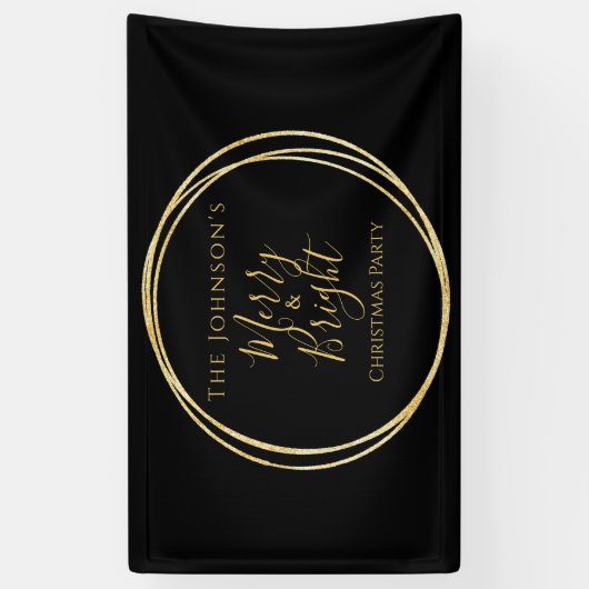 Kerstfeest Vrolijk en helder zwart goud Spandoek (Verticaal)