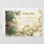 Kerstfeest Watercolor Uitnodiging Denneappel Goud (Voorkant)