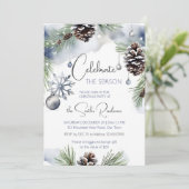 Kerstfeest waterverf besneeuwde dennen kaart (Staand voorkant)