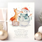 Kerstfeest Waterverf Fox Snowman Holiday Kaart