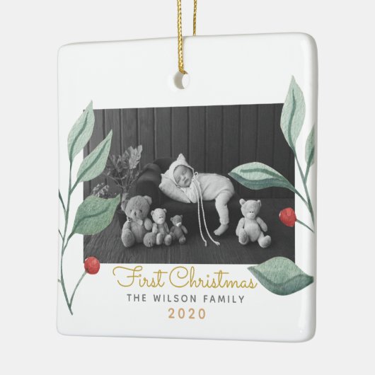 Kerstfeest Waterverf Greenery en Berry Keramisch Ornament (Links)