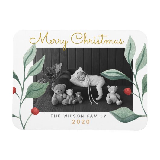 Kerstfeest Waterverf Greenery en Berry Magneet (Horizontaal)