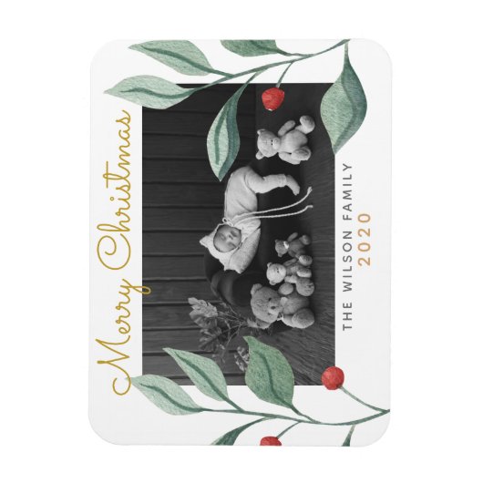 Kerstfeest Waterverf Greenery en Berry Magneet (Verticaal)