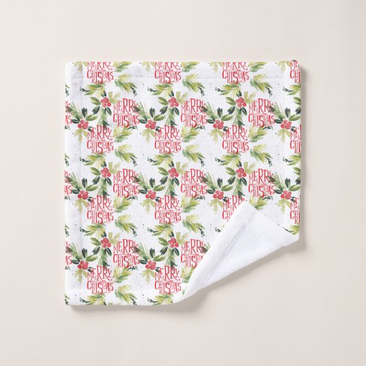 Kerstfeest Waterverf Holly Pattern Bad Handdoek (Wasdoekje)