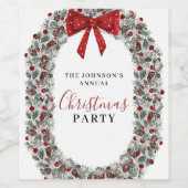 Kerstfeest Waterverf Krans Wijn Etiket (Enkel label)