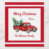 Kerstfeest Waterverf  Red Truck Wijn Etiket (Enkel label)