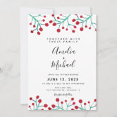 Kerstfeest Waterverf Rode Berry Botanical Weddensc Kaart (Voorkant)