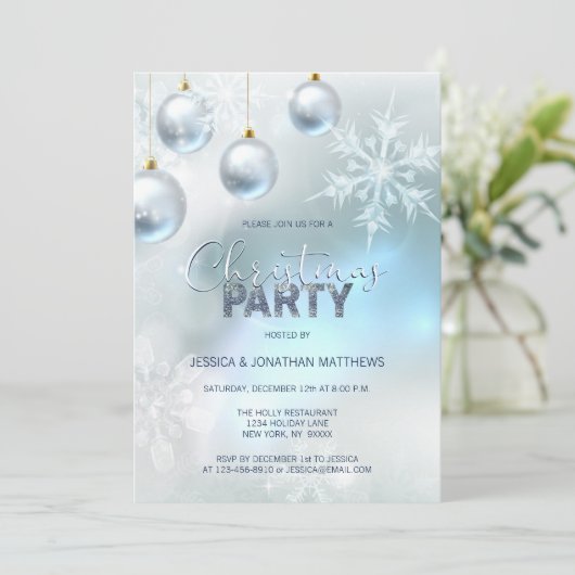 KERSTFEEST Winter Sneeuw Sneeuwvlokken Blauw Zilve Kaart (Staand voorkant)