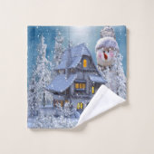 Kerstfeest Winter White Snowman Blue Rustic Bad Handdoek (Wasdoekje)