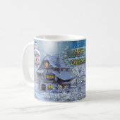 Kerstfeest Winter White Snowman Blue Rustic Koffiemok (Voorkant links)