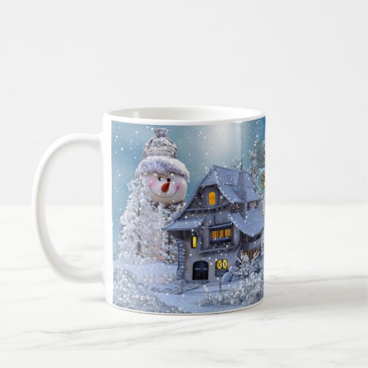 Kerstfeest Winter White Snowman Blue Rustic Koffiemok (Links)