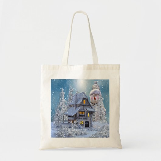 Kerstfeest Winter White Snowman Blue Rustic Tote Bag (Voorkant)
