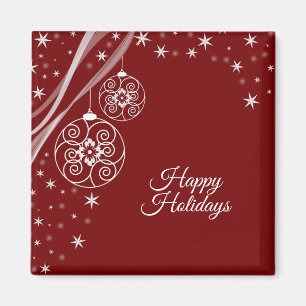 Kerstfeest Wit Decor Sterren Rood Elegant Magneet