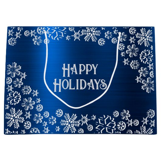 Kerstfeest Wit Sneeuwvlokken Navy Blauw Groot Cadeauzakje (Voorkant)