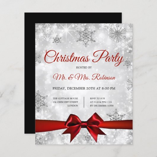 Kerstfeest Zilveren Winter Sparkle Rood Lint (Voorkant / Achterkant)