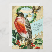  kerstfeestdag 1908 Robin Bird Feestdagenkaart (Voorkant / Achterkant)