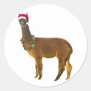 Kerstfeestdag Alpaca Ronde Sticker