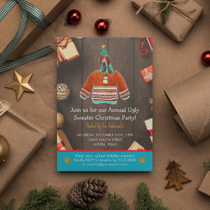 Kerstfeestdag Basset Hond Ugly Sweater Party Kaart