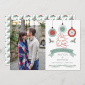 Kerstfeestdag Baubles | Holly Wedding Save The Date (Voorkant / Achterkant)