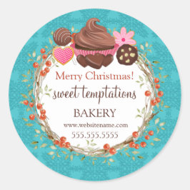 Kerstfeestdag Berry Wreath Assorted Desserts Ronde Sticker