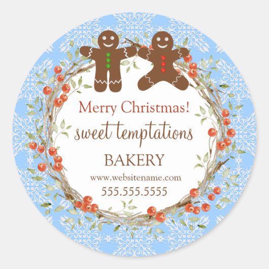 Kerstfeestdag Berry Wreath Gingerbrood Mannen Ronde Sticker (Voorkant)