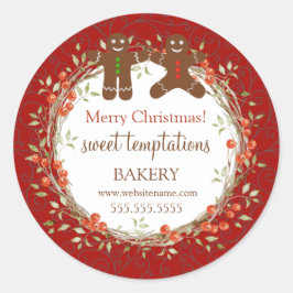 Kerstfeestdag Berry Wreath Gingerbrood Mannen Ronde Sticker