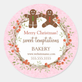 Kerstfeestdag Berry Wreath Gingerbrood Mannen Ronde Sticker