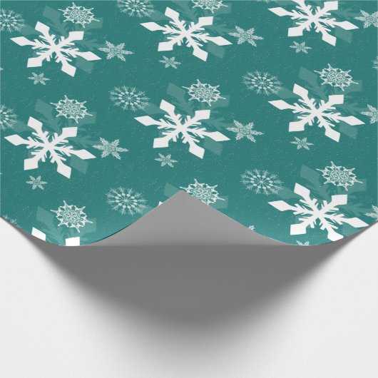Kerstfeestdag Blauwgroen Snowflake Cadeaupapier (Hoek)