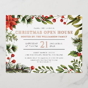 Kerstfeestdag Botanische Roos Gold Folie Uitnodiging Briefkaart