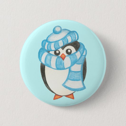 Kerstfeestdag Cute Penguin Button (Voorkant)