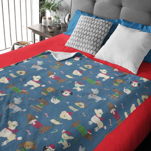 Kerstfeestdag - Dog Fun Festive Pattern Doggies Fleece Deken